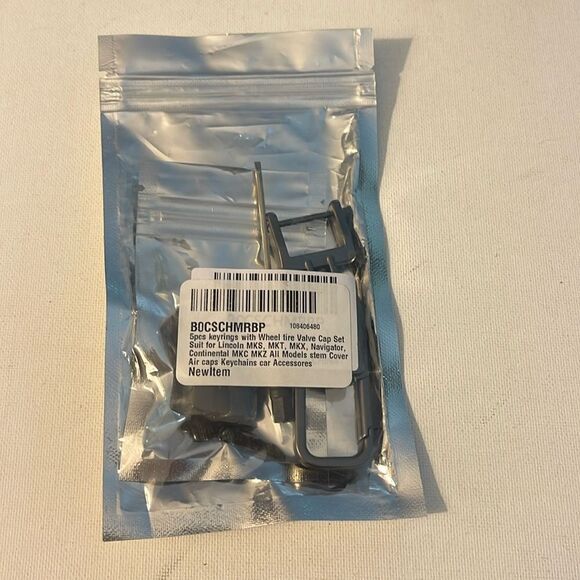 Lincoln Logo Key Fob Keychain in Metal and Valve Stem Caps in Black NWT - Picture 5 of 5